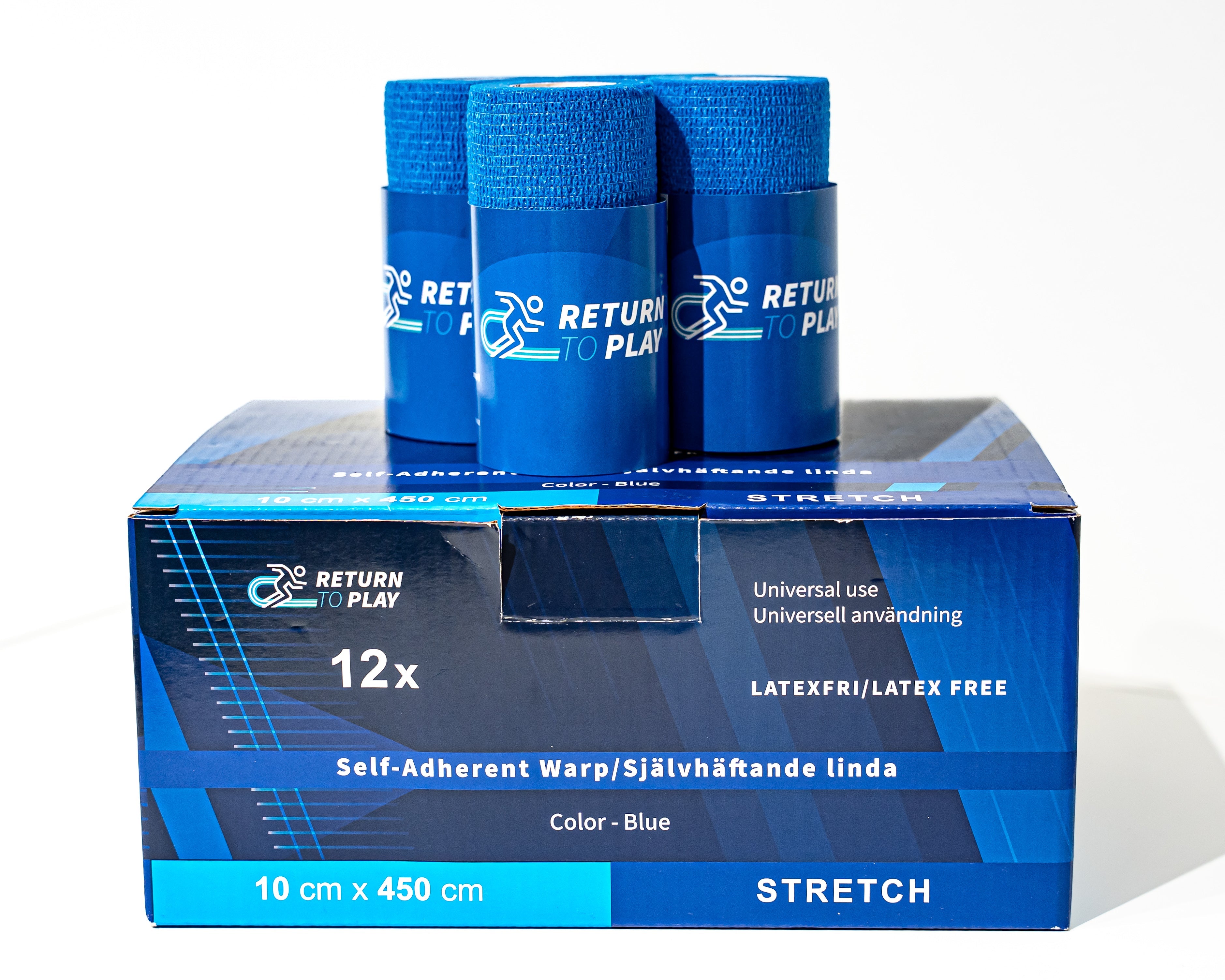 Return to Play Self-Adhesive Wrap 12-Pack 10 cm x 4.5 m (Blue)