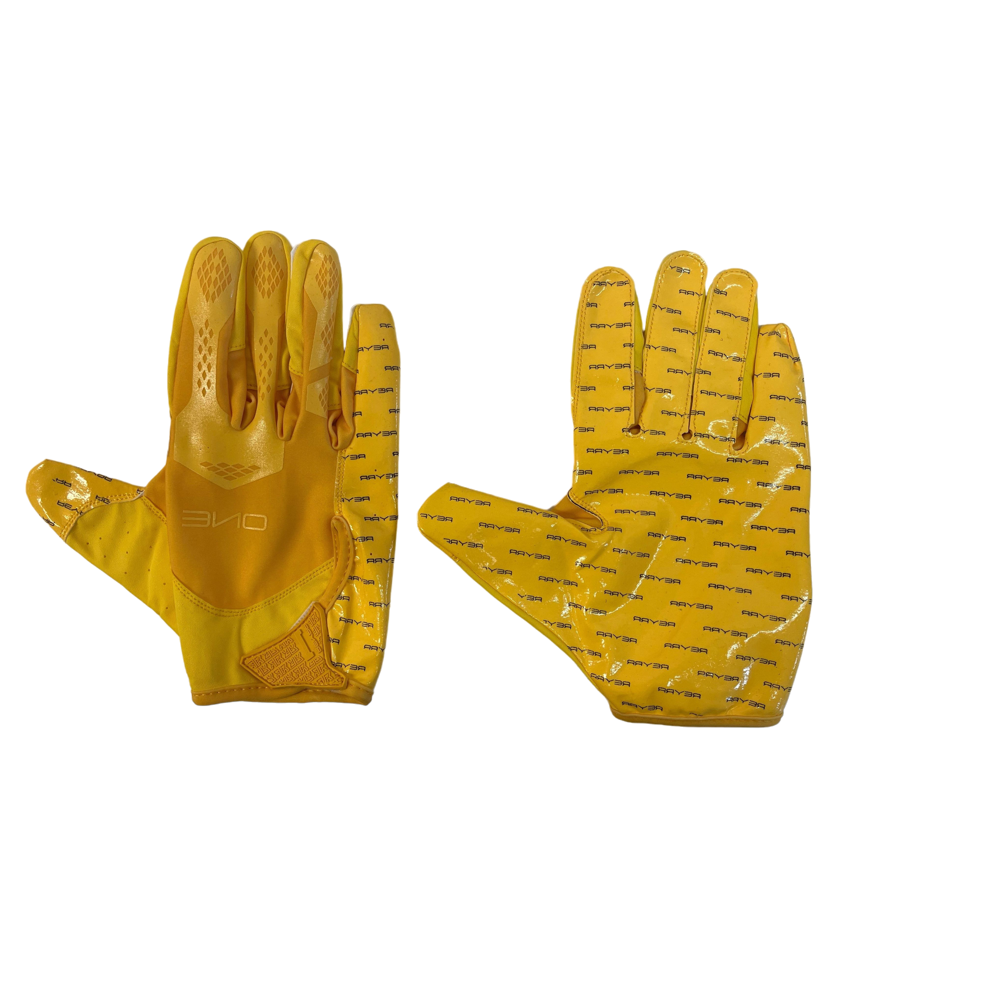 Reyrr ONE gloves in yellow with GripTack Pro palm technology and breathable nylon back for superior athletic performance.