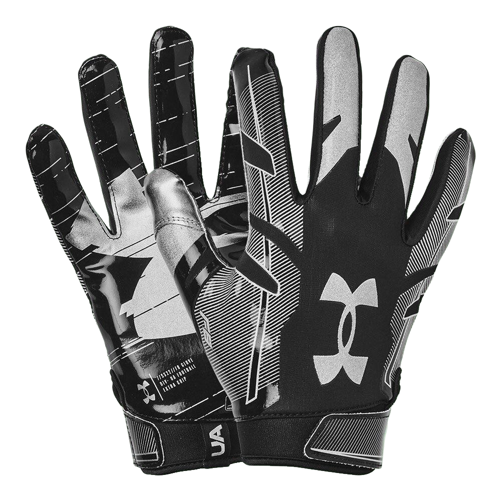 Under Armour F8 black and silver durable breathable floorball gloves with 3D print overlays and adjustable closure