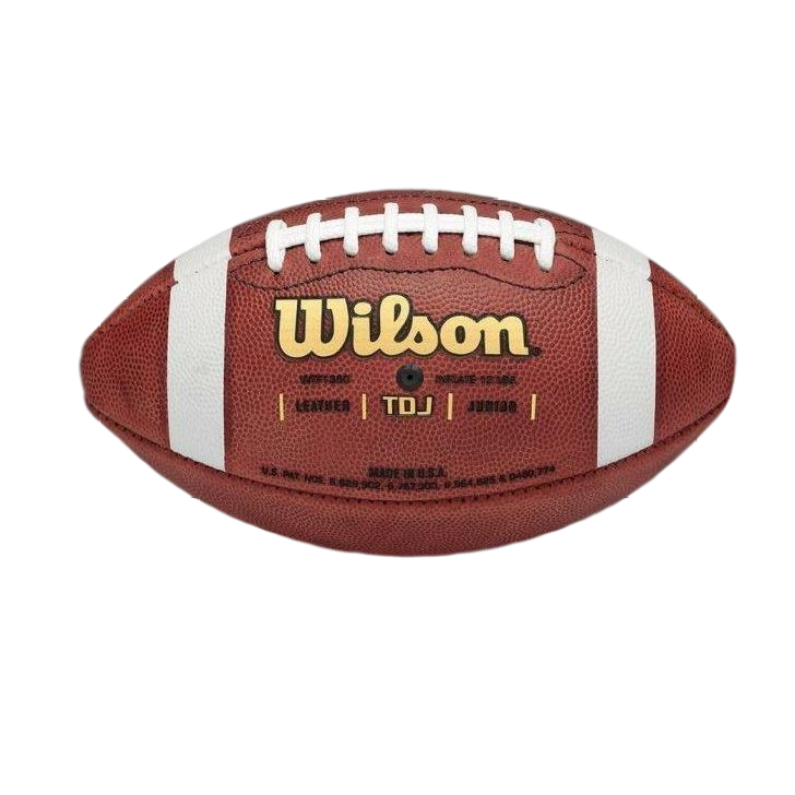 Wilson TDJ Leather youth football with patented ACL laces and grip stripes for enhanced control and durability