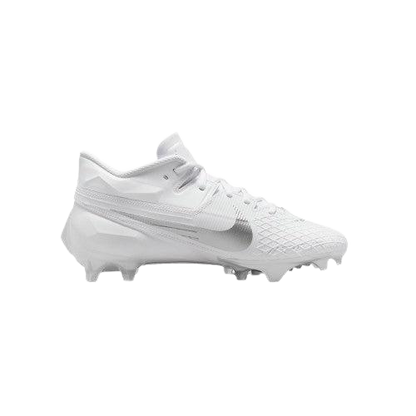 Nike Vapor Edge Elite 360 2 white football cleat with molded upper, wide stud placement, and lace-up design for flexible support and quick cuts.