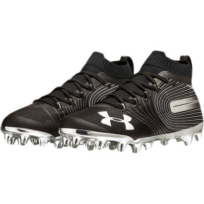 Under Armour Spotlight MC black football cleats with lightweight woven upper and metallic silver studs
