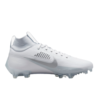 Nike Vapor Edge Pro 360 2 white football cleat with molded upper, traditional laces, and textured NikeSkin overlay for support and durability