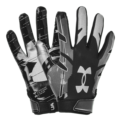 Under Armour F8 black and silver durable breathable floorball gloves with 3D print overlays and adjustable closure