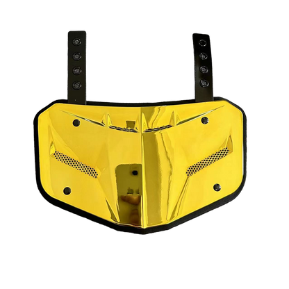 REYRR X-SHIELD Football Back Plate with gold vented shell and adjustable straps for lower back protection