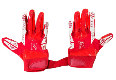 Red Reyrr ELITE Nordic Edition football gloves with Vapor-Stick Grip Technology and adjustable wrist straps.