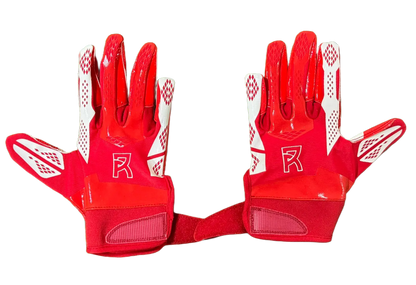 Red Reyrr ELITE Nordic Edition football gloves with Vapor-Stick Grip Technology and adjustable wrist straps.