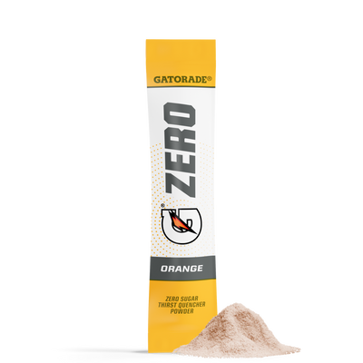 Gatorade Zero Orange powder packet on a white background