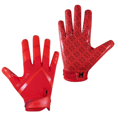 Red Reyrr Zero gloves with grip-enhancing pattern and wrist strap, medium size, designed for football and floorball players