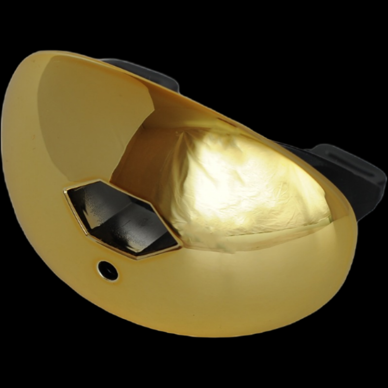 Reyrr Hexa-Vent gold mouthguard with hexagonal vent for breathability and protection against dental injuries.