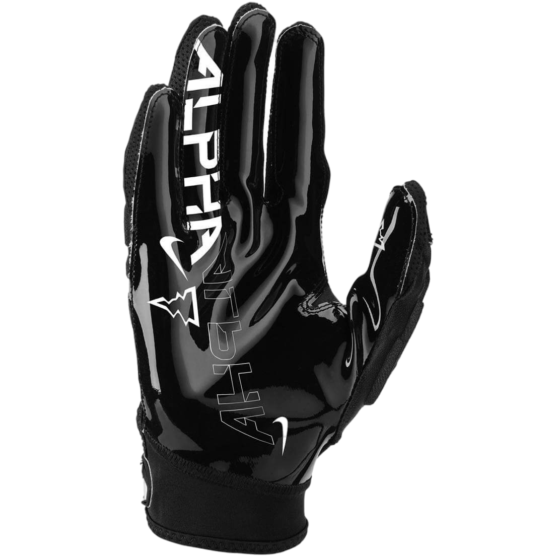Nike Superbad 6.0 black football glove with glossy finish and white Alpha branding