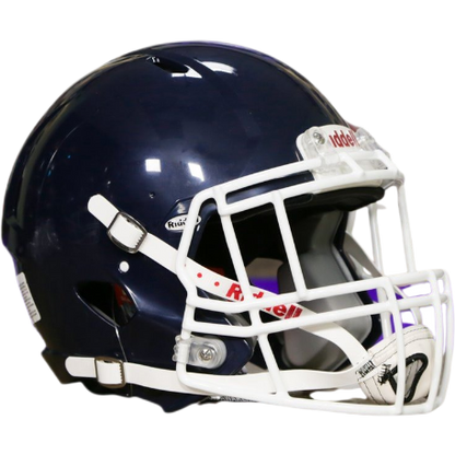 Riddell Victor-I youth football helmet in navy blue with white facemask and advanced impact protection features