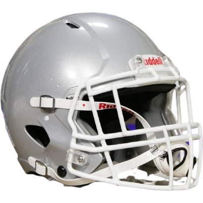 Silver Riddell Victor-I youth football helmet with white facemask and impact protection features